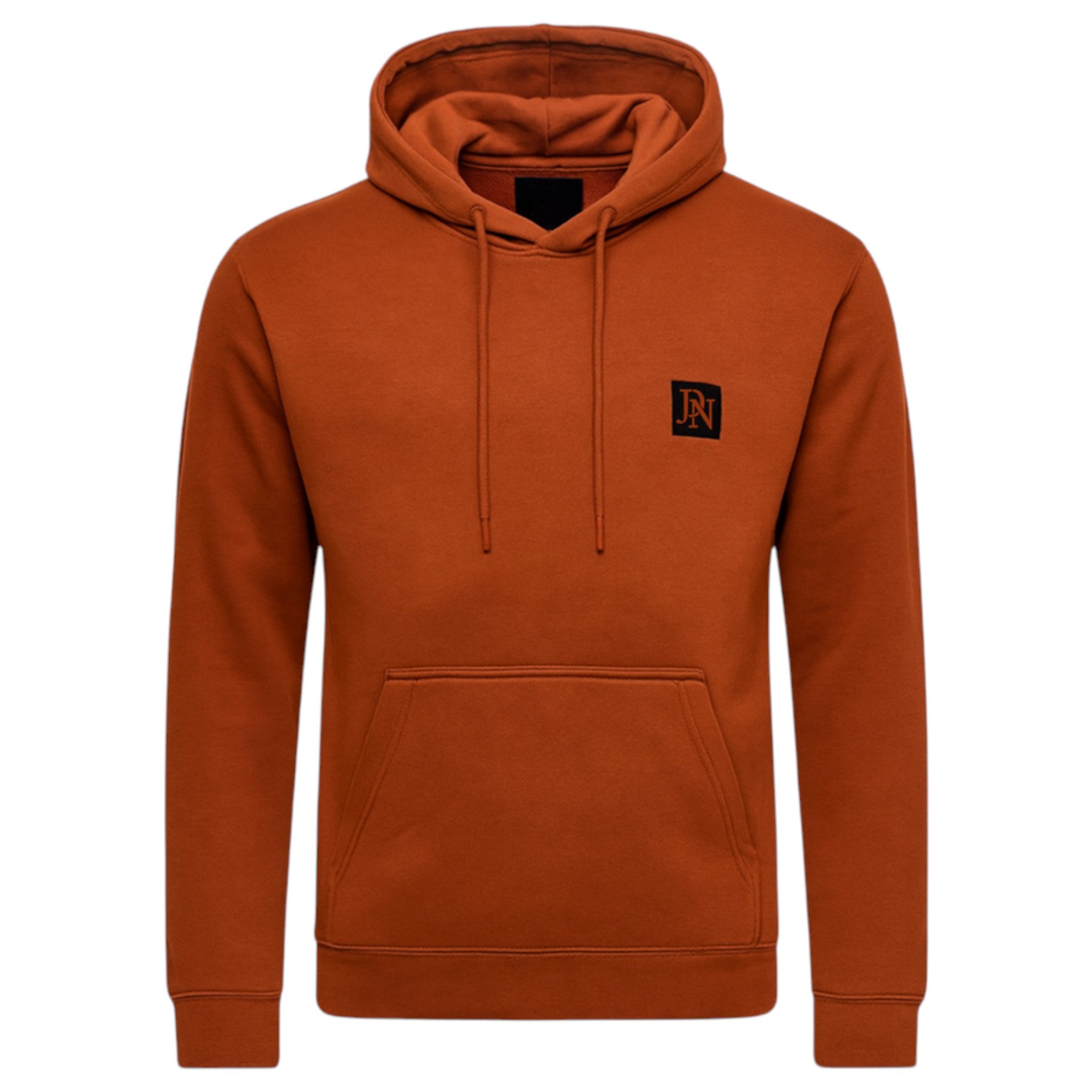 Men's JDN branded hooded tracksuit set in brick red – plain hoodie with kangaroo pocket and matching joggers loungewear activewear